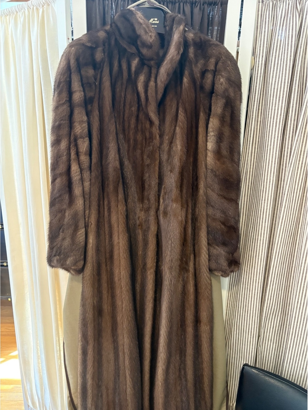 Vintage Furs by Mannis Beverly Hills Full Length Brown Mink Fur Coat Fits M 6-8